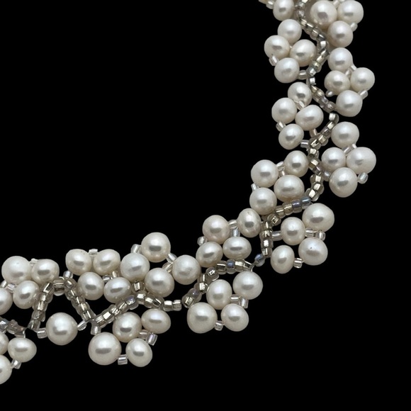 Genuine Pearl And Glass Silver Tone Seed Bead Necklace 17” - Picture 3 of 6